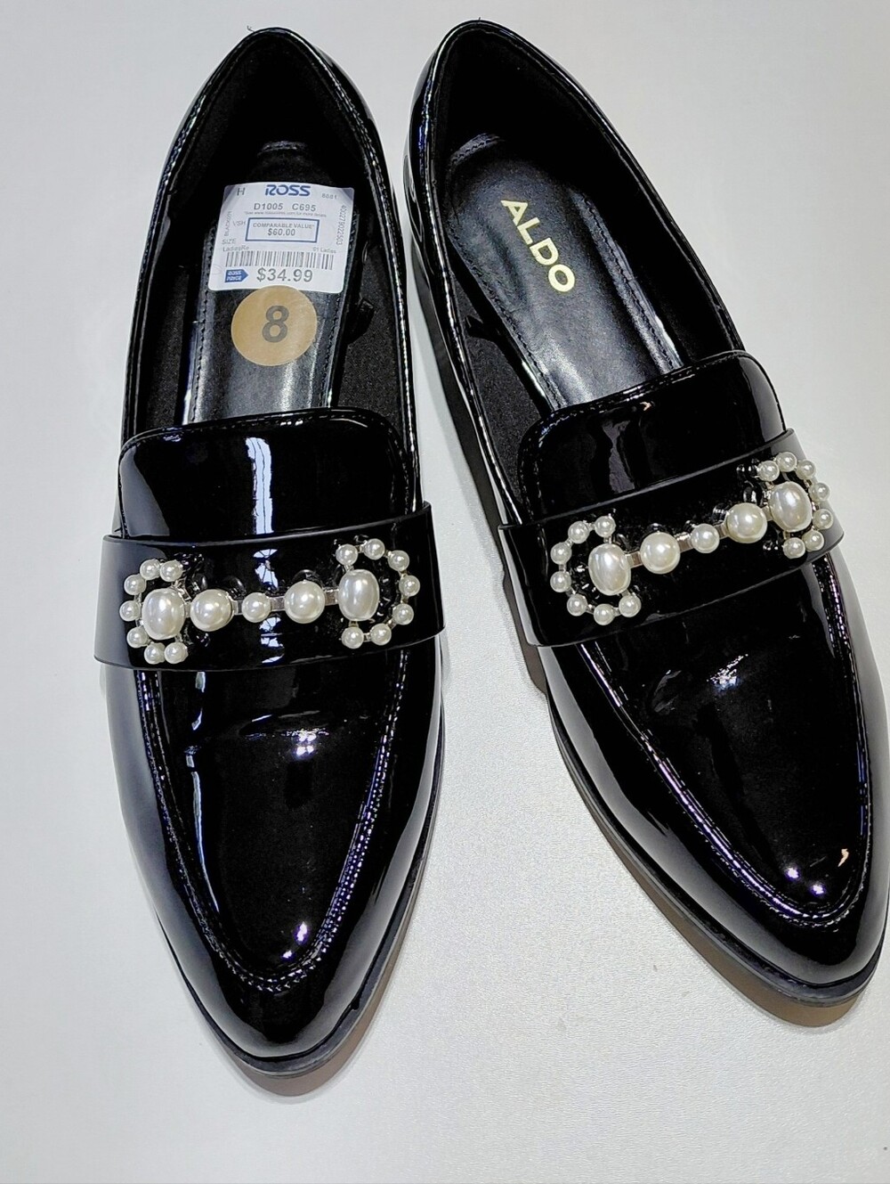 ALDO Women's Black Slip On Loafers with Paizley Pearl Accent Size 8M